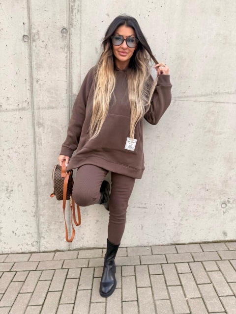 Bawełniany komplet MARION czekolada| ocieplana bluza + legginsy | one size