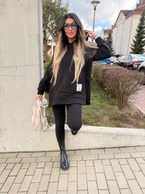 Bawełniany komplet MARION czerń | ocieplana bluza + legginsy | one size