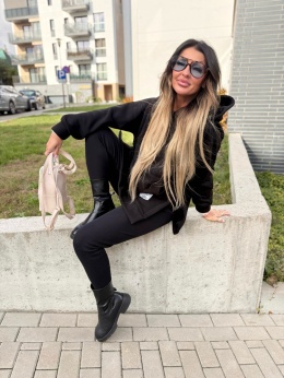 Bawełniany komplet MARION czerń | ocieplana bluza + legginsy | one size