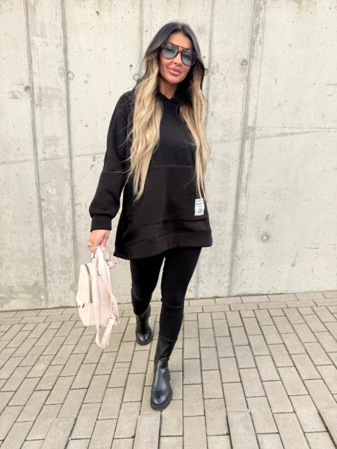 Bawełniany komplet MARION czerń | ocieplana bluza + legginsy | one size