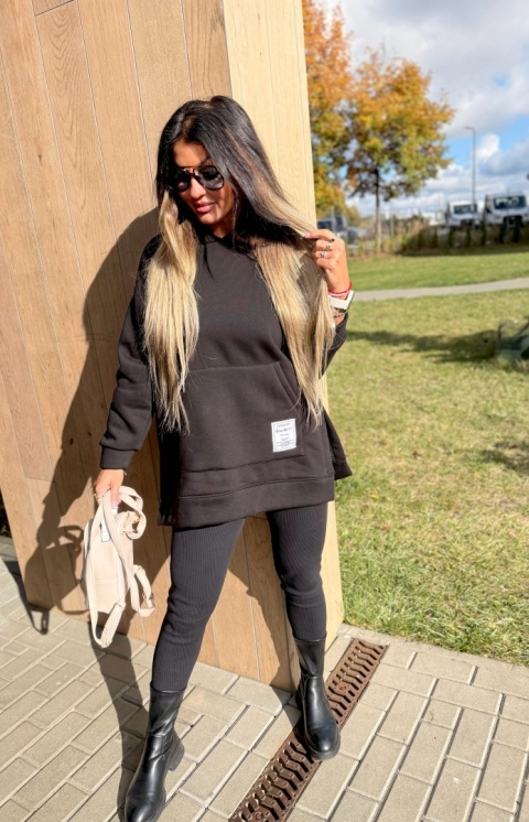 Bawełniany komplet MARION czerń | ocieplana bluza + legginsy | one size