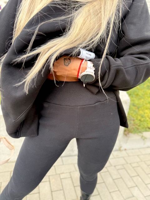 Bawełniany komplet MARION czerń | ocieplana bluza + legginsy | one size