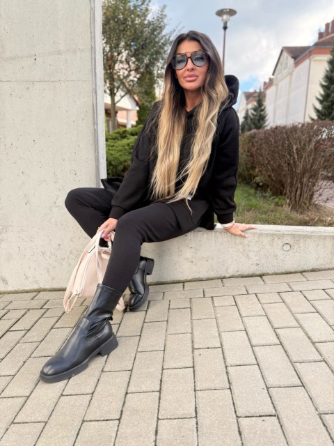 Bawełniany komplet MARION czerń | ocieplana bluza + legginsy | one size