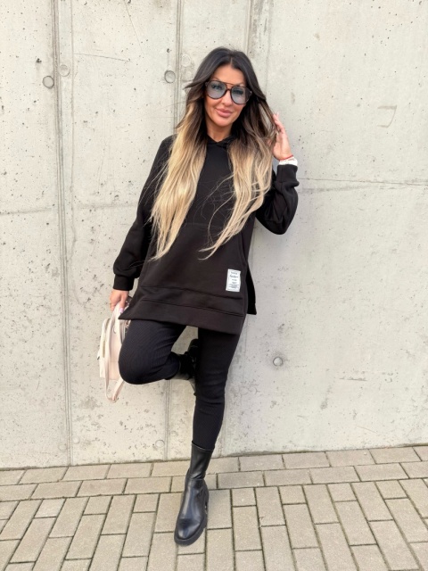 Bawełniany komplet MARION czerń | ocieplana bluza + legginsy | one size