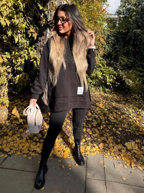 Bawełniany komplet MARION czerń | ocieplana bluza + legginsy | one size