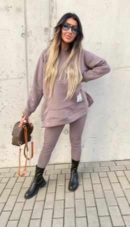 Bawełniany komplet MARION fango | ocieplana bluza + legginsy | one size