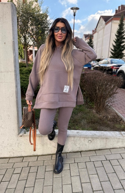 Bawełniany komplet MARION fango | ocieplana bluza + legginsy | one size