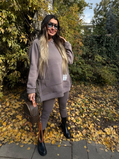 Bawełniany komplet MARION fango | ocieplana bluza + legginsy | one size