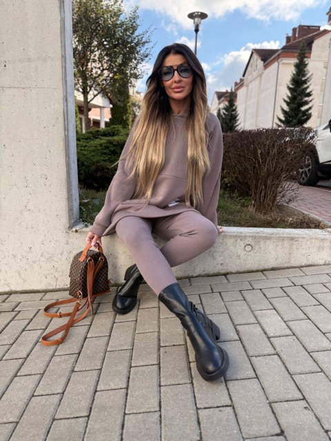 Bawełniany komplet MARION fango | ocieplana bluza + legginsy | one size