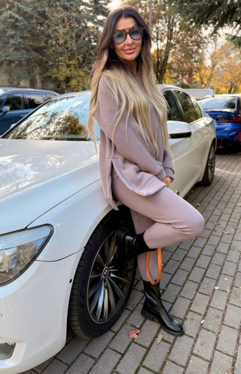 Bawełniany komplet MARION fango | ocieplana bluza + legginsy | one size