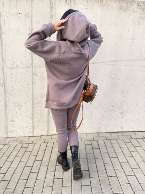 Bawełniany komplet MARION fango | ocieplana bluza + legginsy | one size