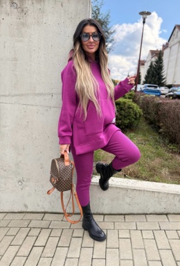 Bawełniany komplet MARION fiolet | ocieplana bluza + legginsy | one size