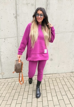 Bawełniany komplet MARION fiolet | ocieplana bluza + legginsy | one size