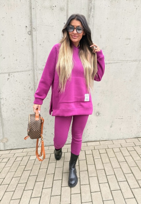 Bawełniany komplet MARION fiolet | ocieplana bluza + legginsy | one size