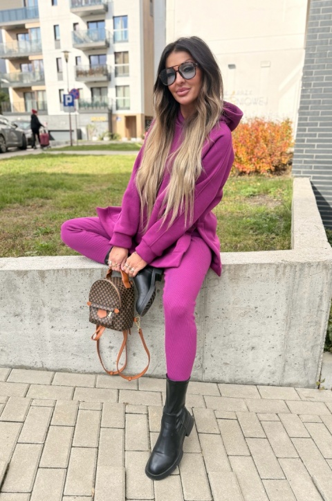 Bawełniany komplet MARION fiolet | ocieplana bluza + legginsy | one size
