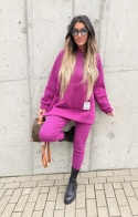 Bawełniany komplet MARION fiolet | ocieplana bluza + legginsy | one size
