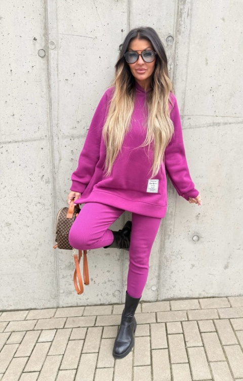 Bawełniany komplet MARION fiolet | ocieplana bluza + legginsy | one size