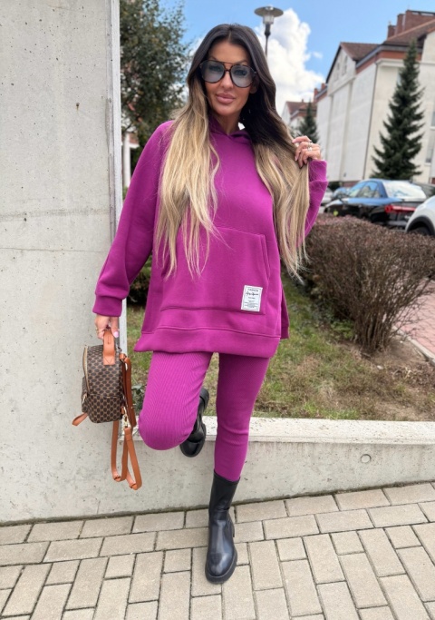 Bawełniany komplet MARION fiolet | ocieplana bluza + legginsy | one size