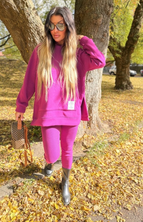 Bawełniany komplet MARION fiolet | ocieplana bluza + legginsy | one size