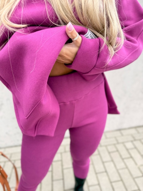 Bawełniany komplet MARION fiolet | ocieplana bluza + legginsy | one size