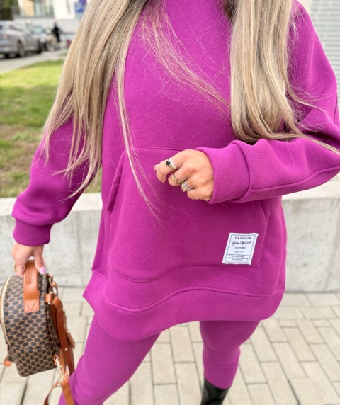 Bawełniany komplet MARION fiolet | ocieplana bluza + legginsy | one size