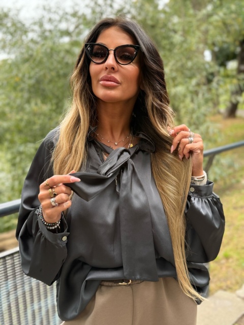 Koszula wiązana |LORD | GRAFIT| ściągacz przy rękawie | one size