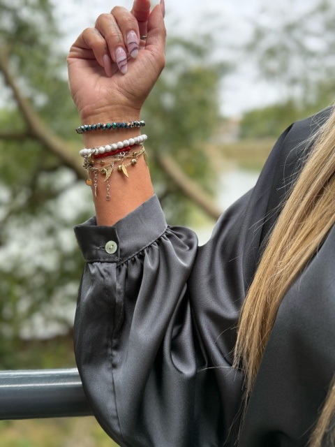 Koszula wiązana |LORD | GRAFIT| ściągacz przy rękawie | one size