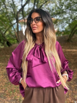 Koszula wiązana |LORD | ŚLIWKA| ściągacz przy rękawie | one size