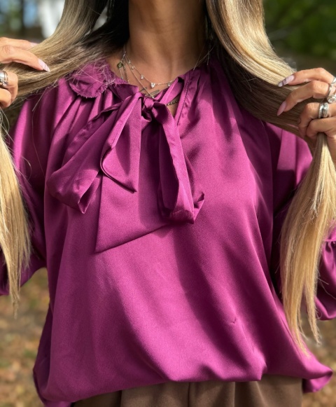 Koszula wiązana |LORD | ŚLIWKA| ściągacz przy rękawie | one size