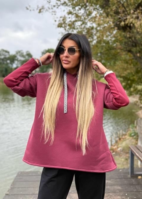 Ocieplana bluza MARIO z kominem/kapturem | BORDO| one size | polski produkt