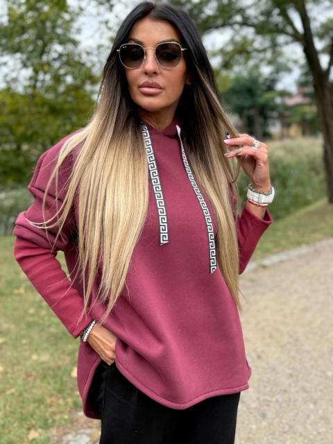 Ocieplana bluza MARIO z kominem/kapturem | BORDO| one size | polski produkt