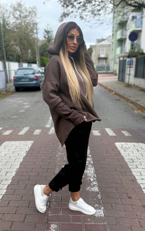 Ocieplana bluza MARIO z kominem/kapturem | CZEKOLADA | one size | polski produkt