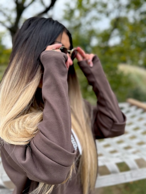 Ocieplana bluza MARIO z kominem/kapturem | CZEKOLADA | one size | polski produkt