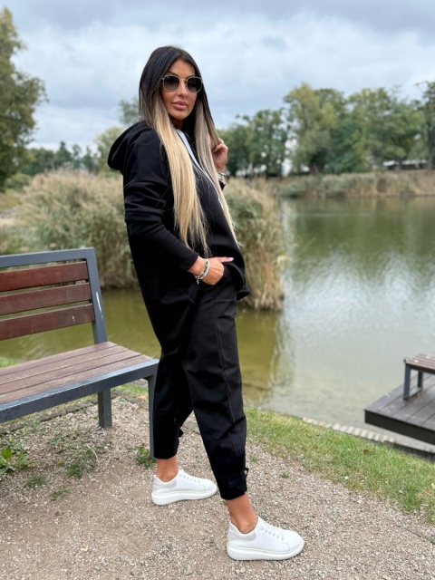 Ocieplana bluza MARIO z kominem/kapturem | CZERŃ | one size | polski produkt