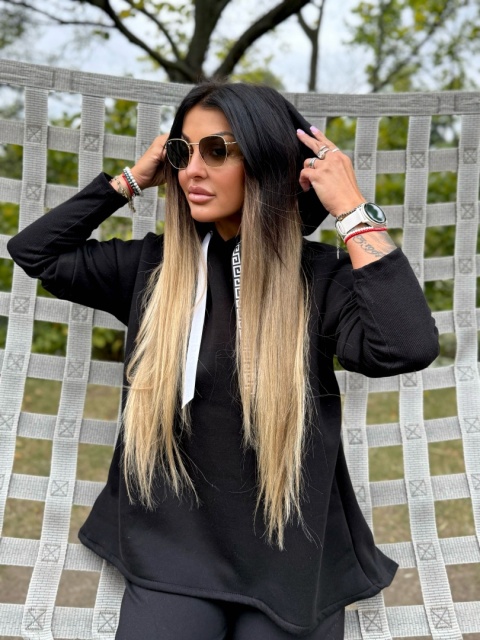 Ocieplana bluza MARIO z kominem/kapturem | CZERŃ | one size | polski produkt