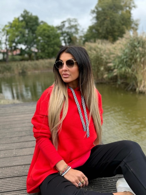 Ocieplana bluza MARIO z kominem/kapturem | CZERWIEŃ | one size | polski produkt