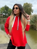 Ocieplana bluza MARIO z kominem/kapturem | CZERWIEŃ | one size | polski produkt