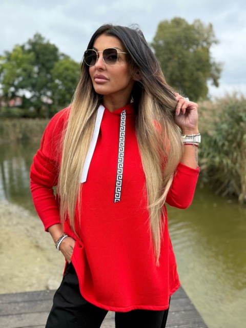 Ocieplana bluza MARIO z kominem/kapturem | CZERWIEŃ | one size | polski produkt