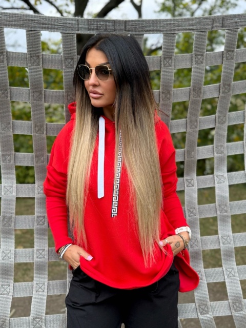 Ocieplana bluza MARIO z kominem/kapturem | CZERWIEŃ | one size | polski produkt