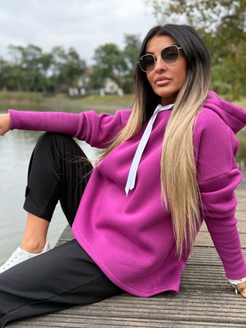 Ocieplana bluza MARIO z kominem/kapturem | ŚLIWKA| one size | polski produkt