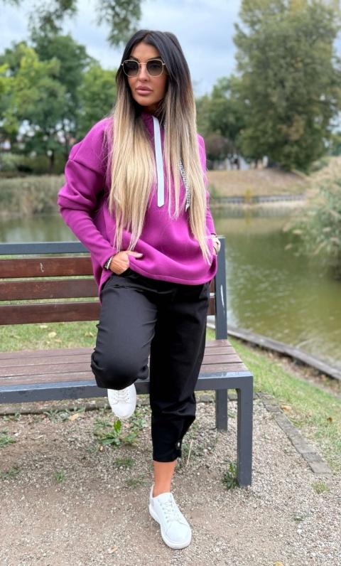 Ocieplana bluza MARIO z kominem/kapturem | ŚLIWKA| one size | polski produkt