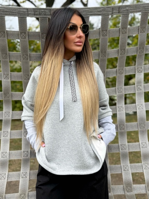 Ocieplana bluza MARIO z kominem/kapturem | SZARY | one size | polski produkt