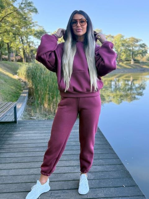 Ocieplany komplet dresowy z kapturem ROBINN I BORDO | one size