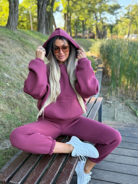 Ocieplany komplet dresowy z kapturem ROBINN I BORDO | one size