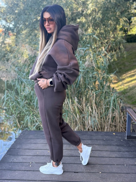 Ocieplany komplet dresowy z kapturem ROBINN I CZEKOLADA | one size