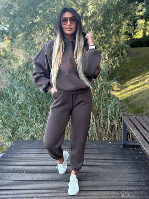 Ocieplany komplet dresowy z kapturem ROBINN I CZEKOLADA | one size