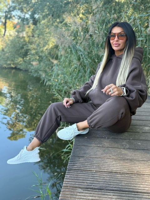 Ocieplany komplet dresowy z kapturem ROBINN I CZEKOLADA | one size