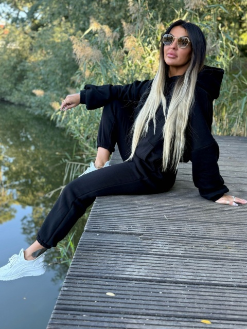 Ocieplany komplet dresowy z kapturem ROBINN I CZERŃ | one size