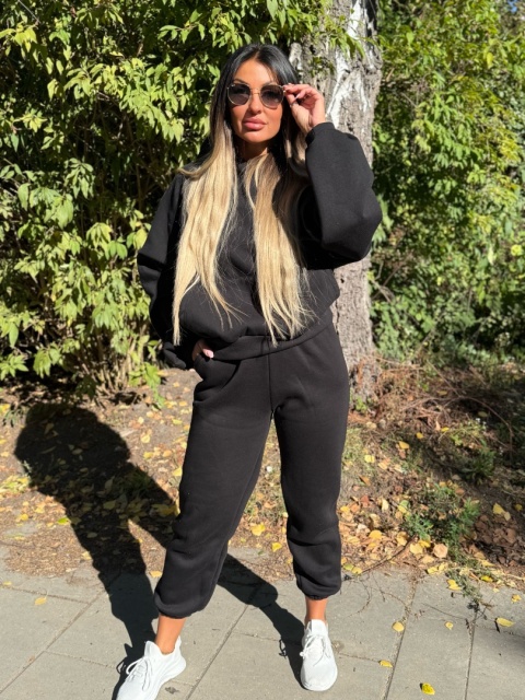 Ocieplany komplet dresowy z kapturem ROBINN I CZERŃ | one size