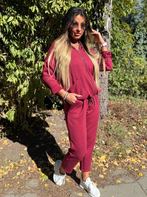Oversize komplet dresowy z kapturem JOY I BORDO| one size